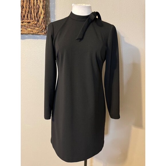 Calvin Klein Scuba Sheath Dress 6 Black Tie Neck Long Sleeve Career - Picture 6 of 12